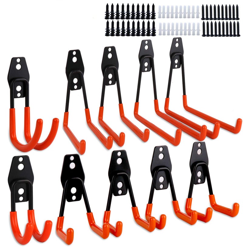 Dirza Garage Hooks 10 Pack Steel Garage Storage Utility Double Hooks, Heavy Duty Wall Mount Tool Hangers Organizers for Organizing Ladder, Power Tool,Bulk Items, Shovel, Ropes - Image 1